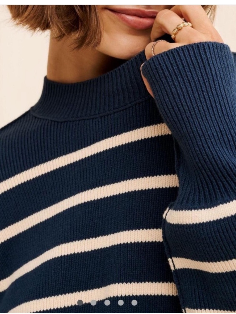 Free People Striped Navy and Blush Rib-Knit Women's Sweater